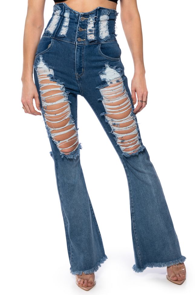 Aueoeo Flare Jeans for Women, High Waisted Ripped Flare Jeans for Women  Distressed Bell Bottom Jeans Wide Leg Pants Denim Pants