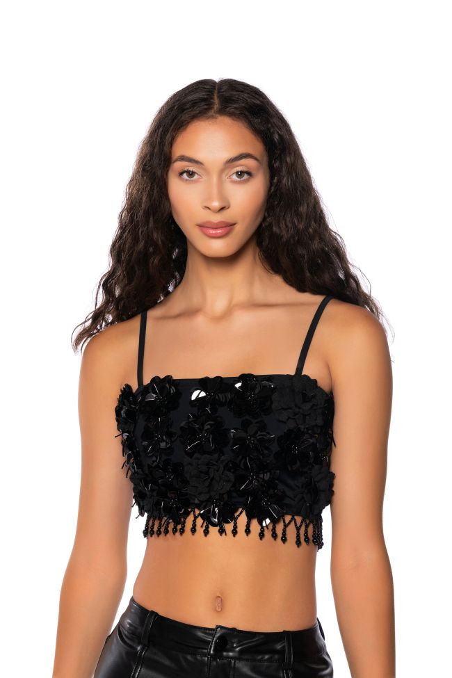 Front View The Luxe Life Sequin Flowers Crop Top