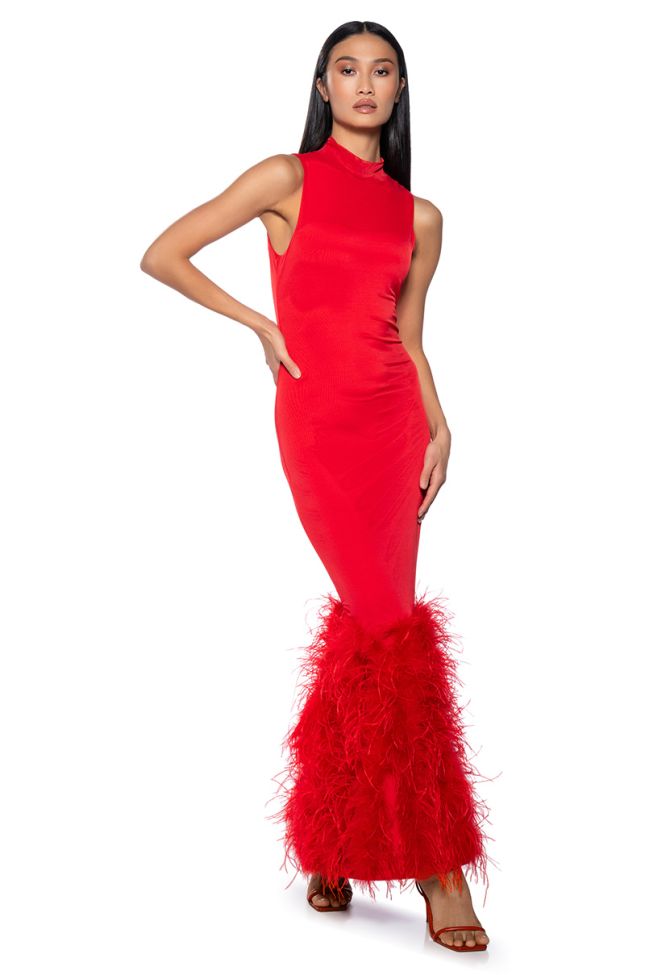 Front View The Moment Mesh Feather Maxi Dress