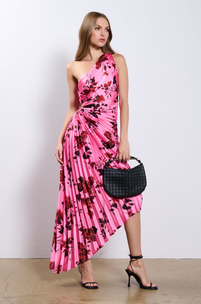 Front View This Time Around Floral One Shoulder Midi Dress