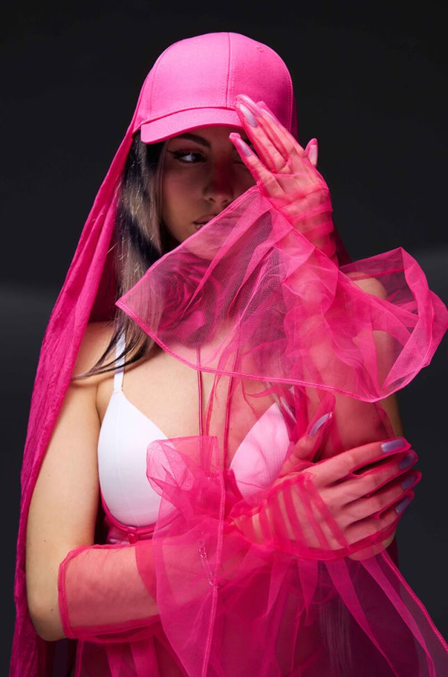 Front View Too Chic Ruffle Gloves In Hot Pink