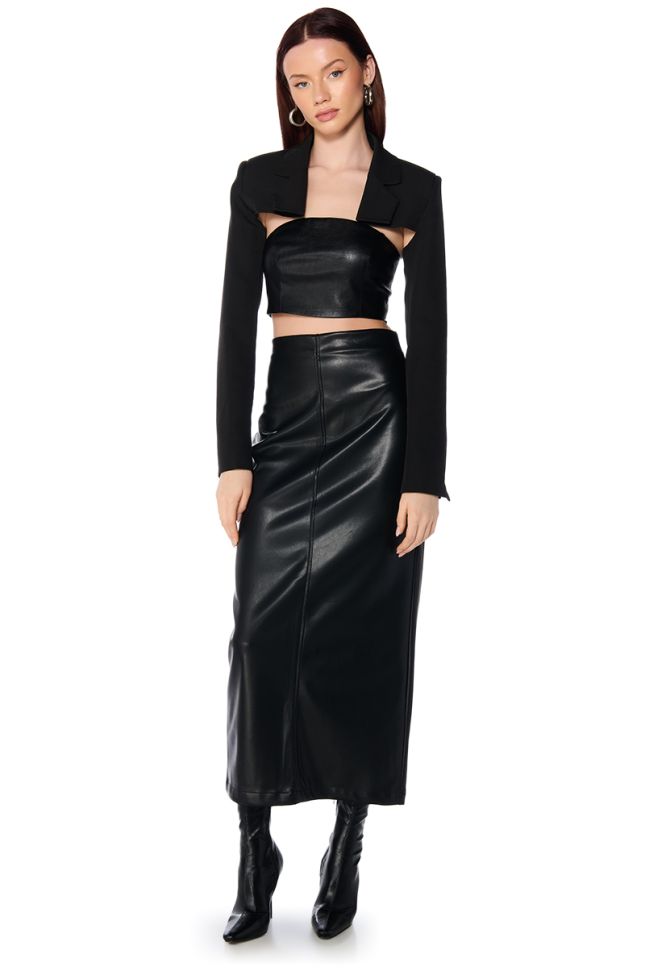 Back View Top Tier Girl Faux Leather Maxi Skirt