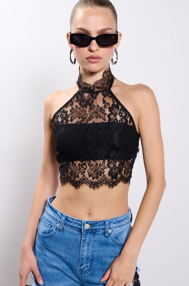 Front View Used To Be Lace Halter Top