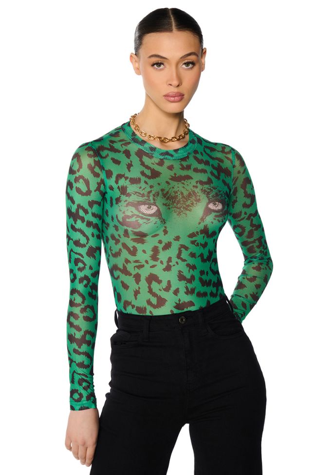 Shape Green Snake Print Sheer Bodysuit