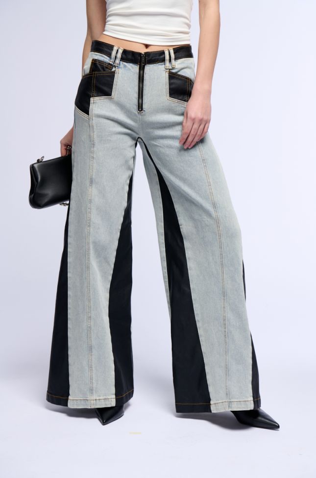 Front View Will Colorblock Wide Leg Jean