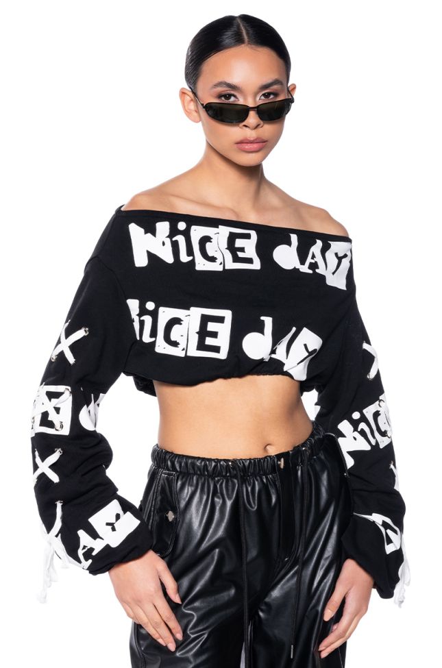 Front View Written On The Wall Off The Shoulder Sweatshirt