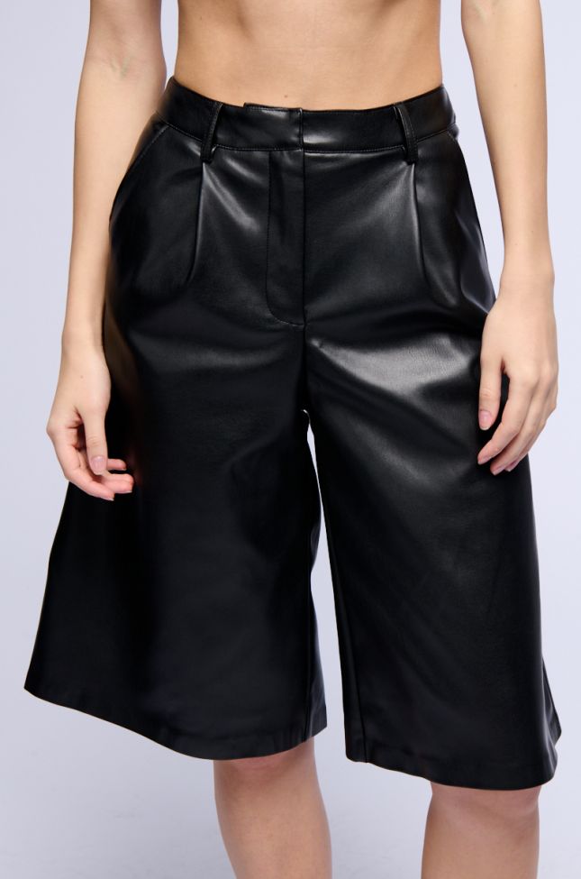 Extra View Zoe Long Faux Leather Shorts In Black