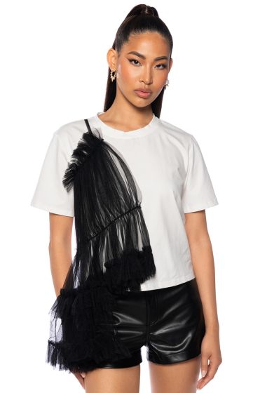 Be The Drama Black Feather Trim Blouse