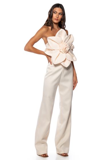 CHERRY BLOSSOM STRAPLESS STATEMENT JUMPSUIT IN OFF WHITE