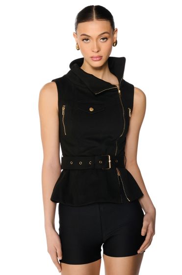SOPHISTICATED WOMAN SLEEVELESS BELTED VEST TOP