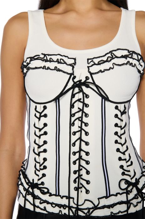 Aliya Lace Up Corset Top in White