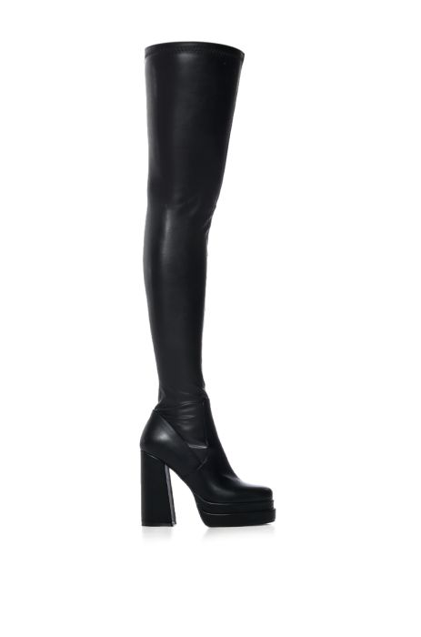 AZALEA WANG ON MY WAY THIGH HIGH PLATFORM BOOT WITH 4 WAY STRETCH IN BLACK