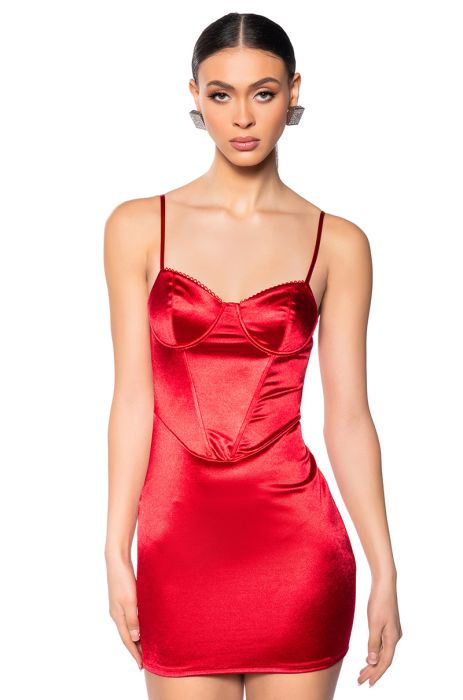 ENTER THE ROOM CORSET MINI DRESS IN RED