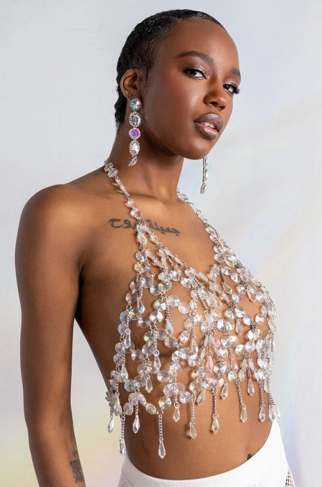 Compre Fantasy Drop Razor Crystal Body Chain Top Women Handmade
