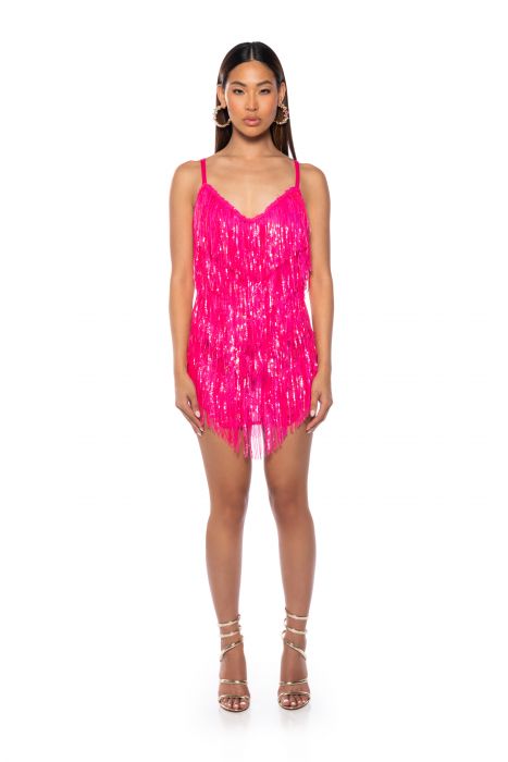 Never Go Out of Style Silver Sequin Fringe Mini Dress, M - Concert Outfit - Women's - Pink Lily Boutique