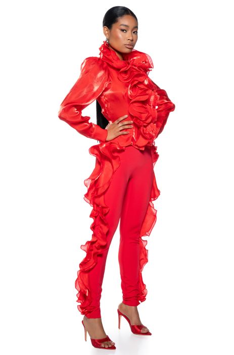 Statement Ruffle Jumpsuit Red