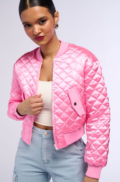 PINK QUILTED SPRING BOMBER