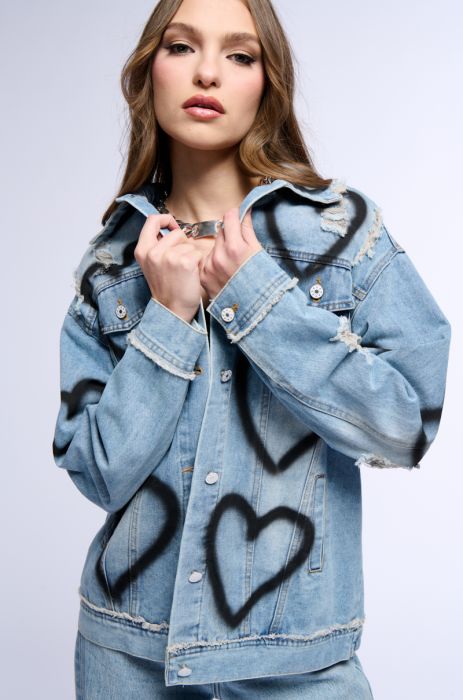 SPRAY PAINTED HEART OVERSIZED DENIM JACKET