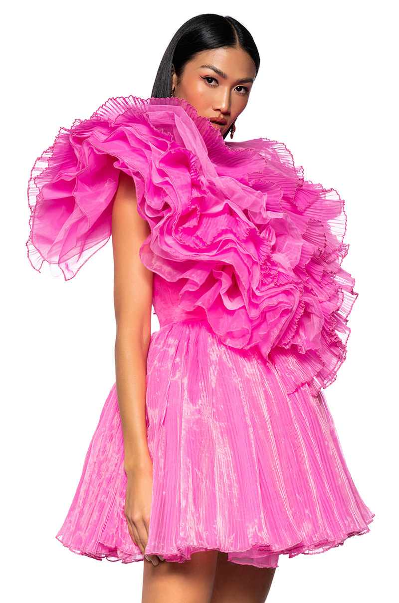 Rita 80s Pink Tafeta Ruffle dress - Sweet Paprika