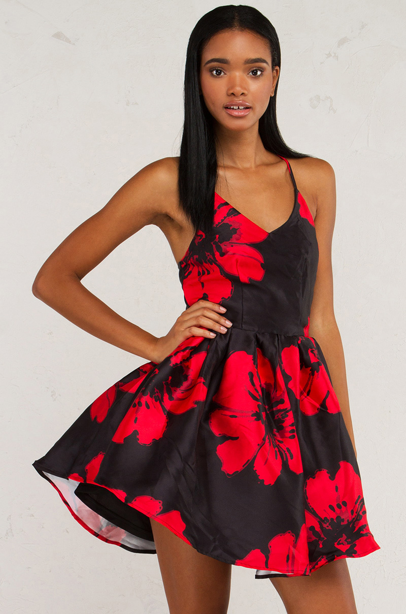Floral print A-line dress in Red