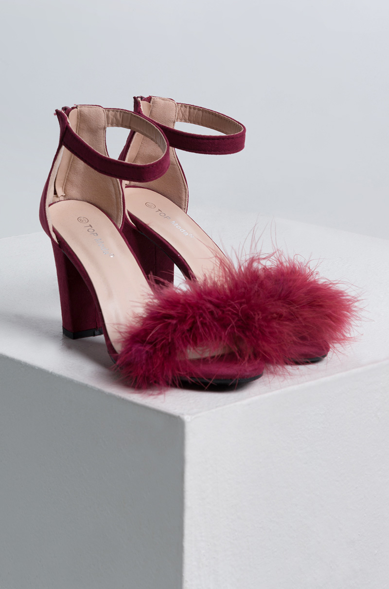 fur strappy heels