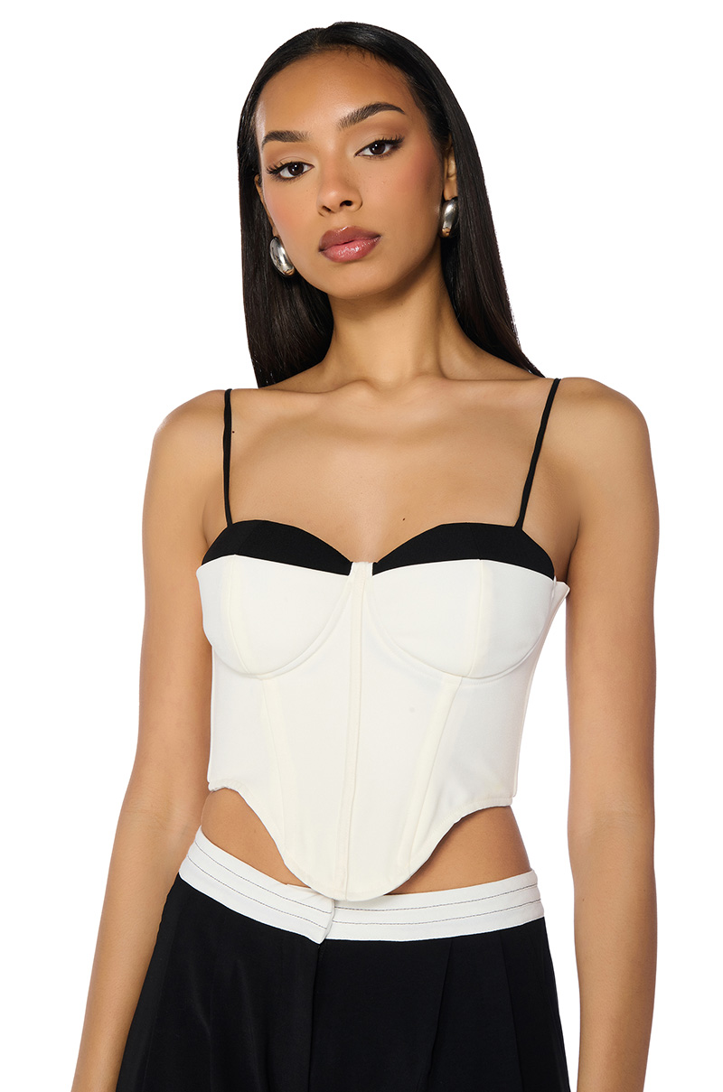 Love & Affection Faux Leather Corset Top - Black/White